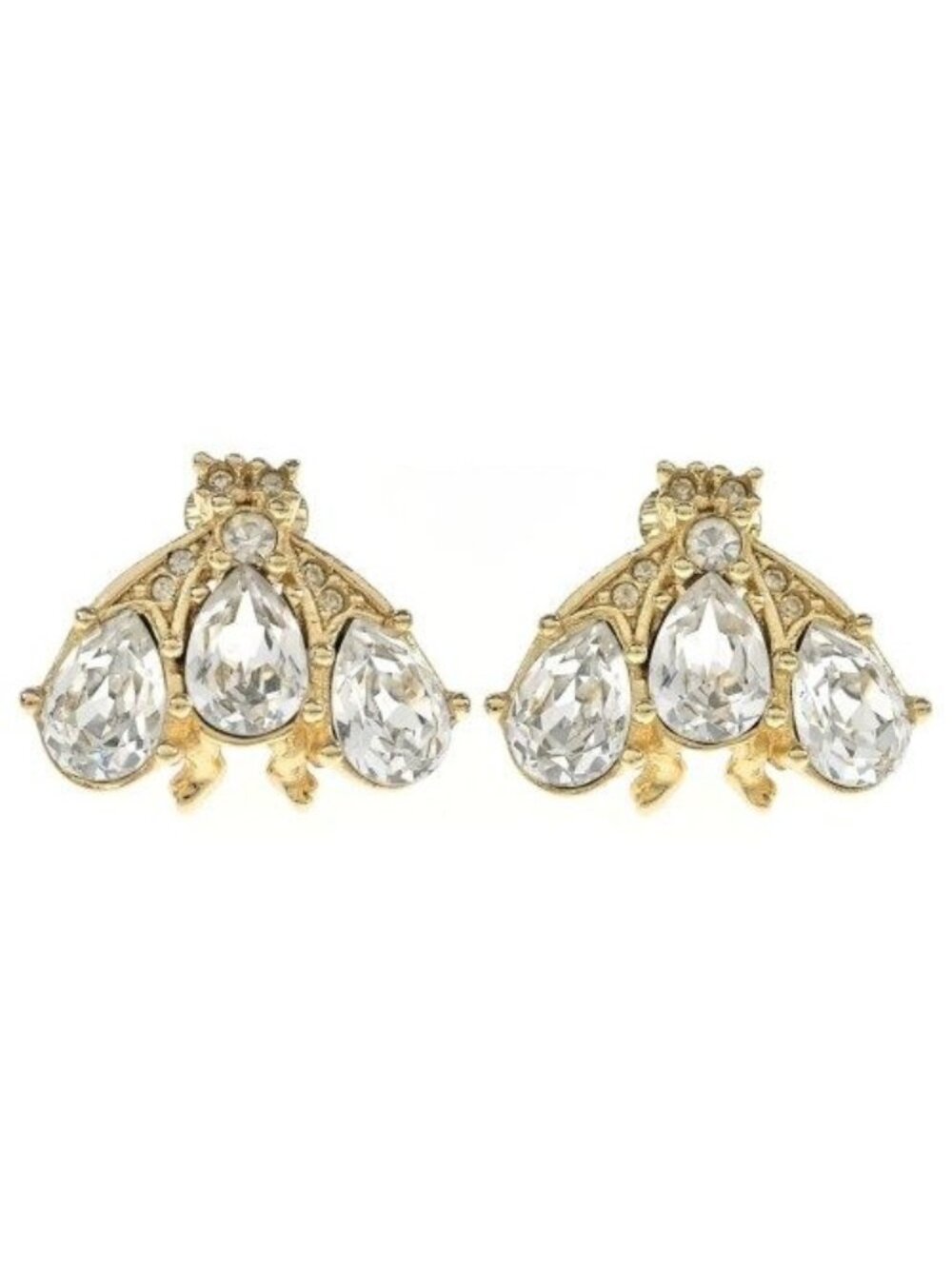 Dior Rhinestone Earrings Vintage Gold